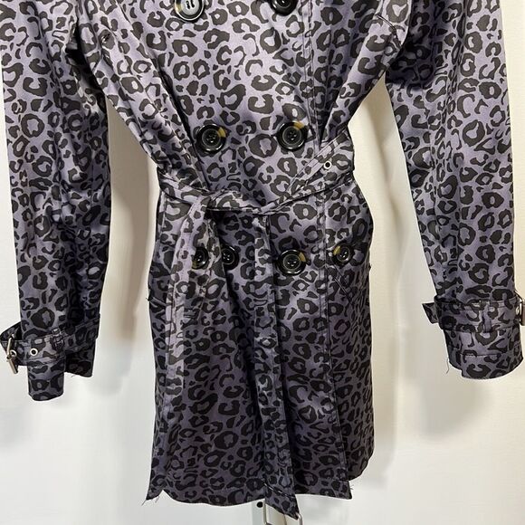 LUII Women’s Animal Print/Cheetah Trench Coat Gray/Black Size Small - Picture 5 of 13